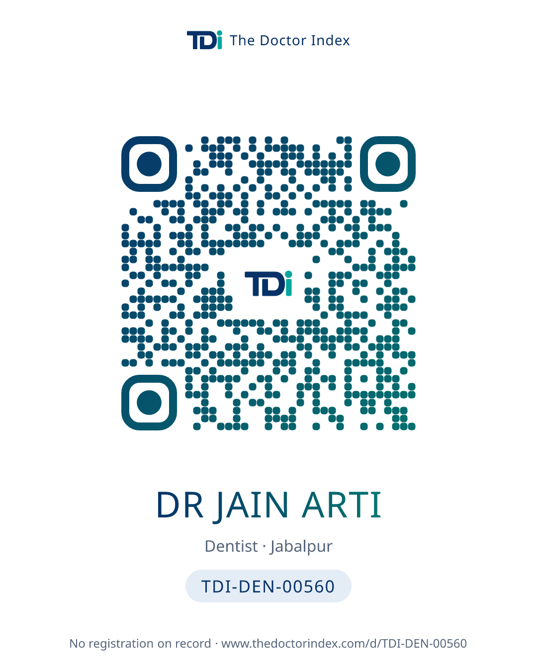 QR card for Dr Jain Arti, TDI-DEN-00560