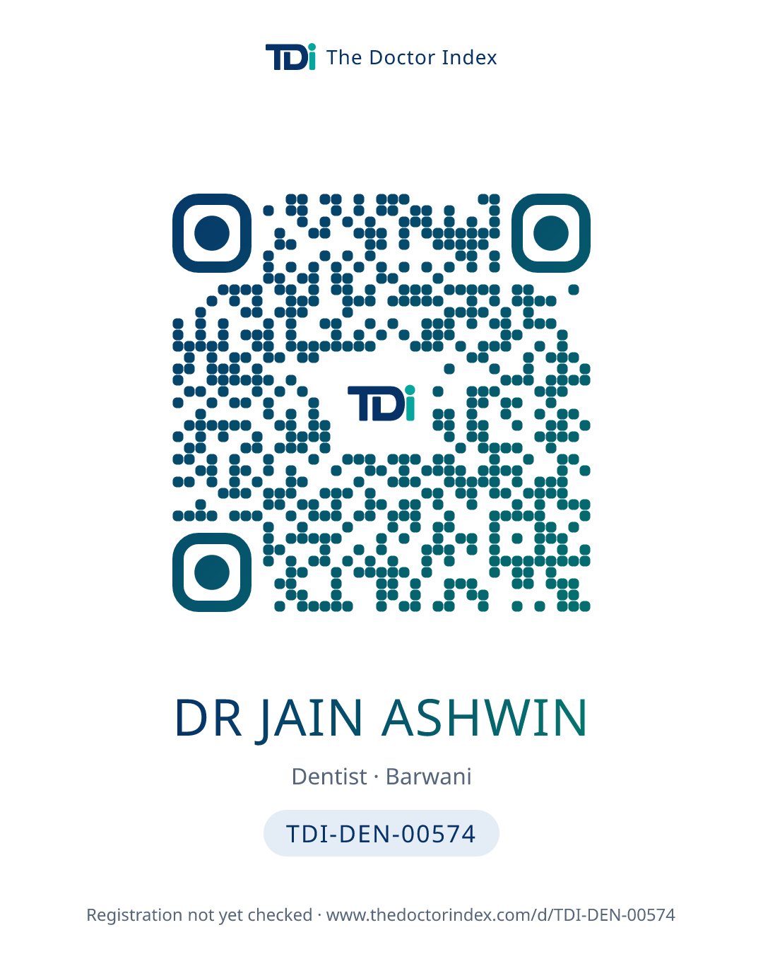 QR card for Dr Jain Ashwin, TDI-DEN-00574