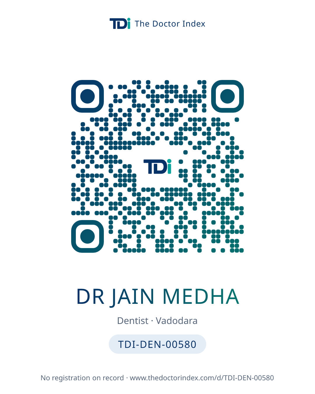 QR card for Dr Jain Medha, TDI-DEN-00580