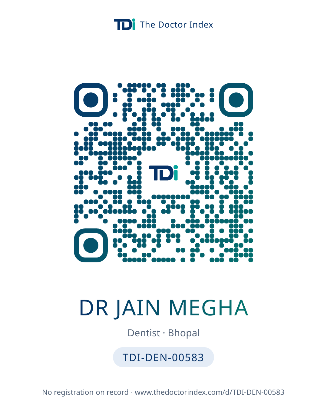 QR card for Dr Jain Megha, TDI-DEN-00583