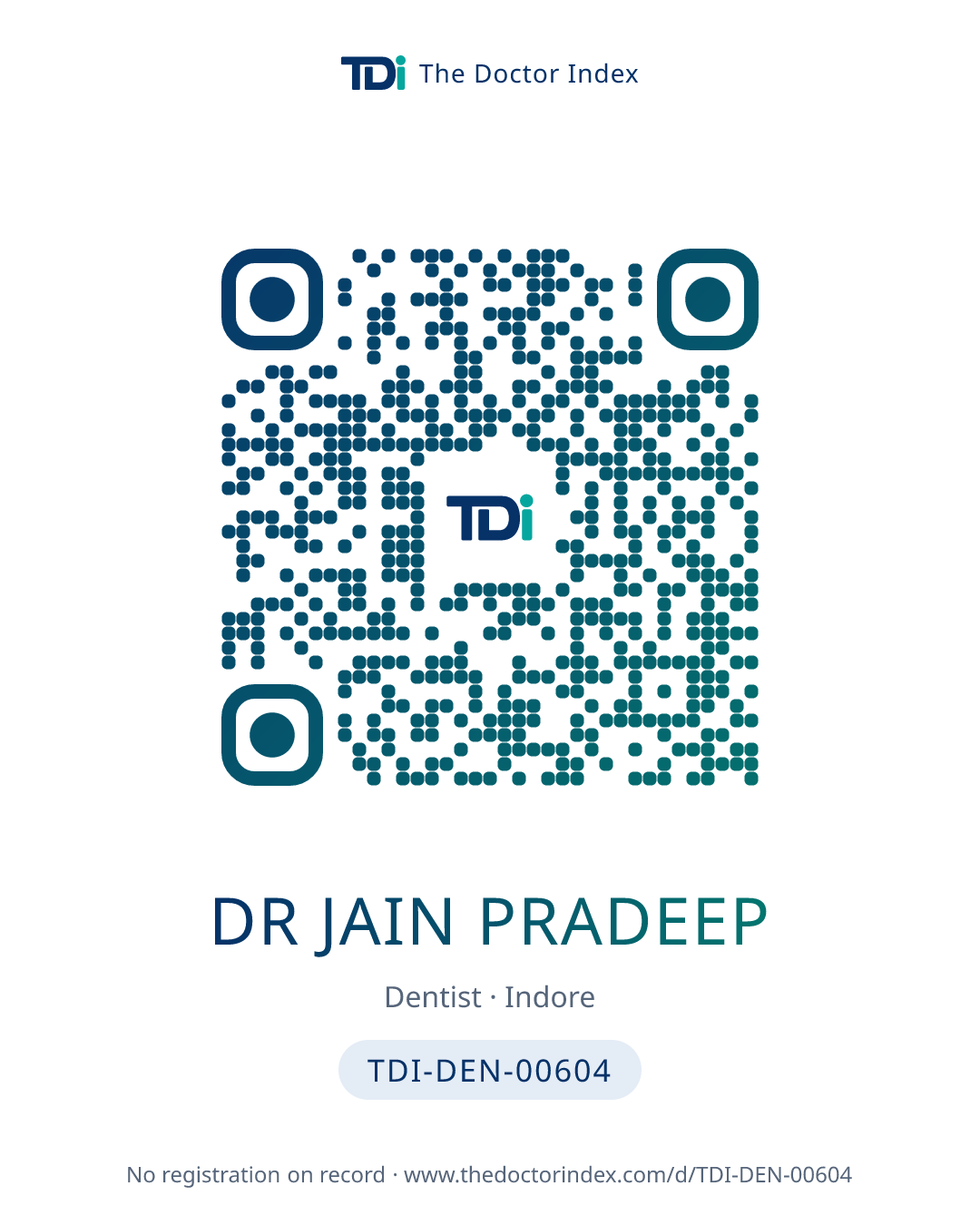 QR card for Dr Jain Pradeep, TDI-DEN-00604