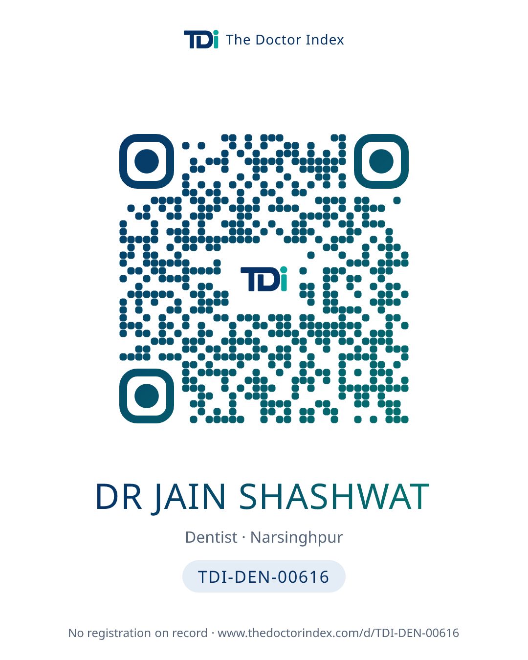 QR card for Dr Jain Shashwat, TDI-DEN-00616