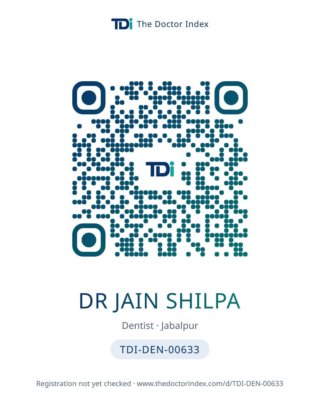 QR card for Dr Jain Shilpa, TDI-DEN-00633