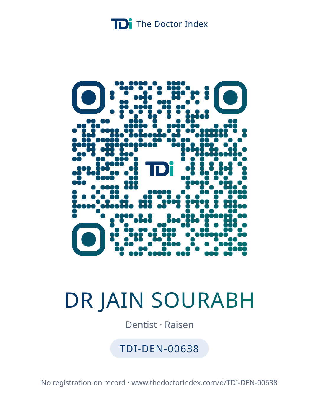 QR card for Dr Jain Sourabh, TDI-DEN-00638