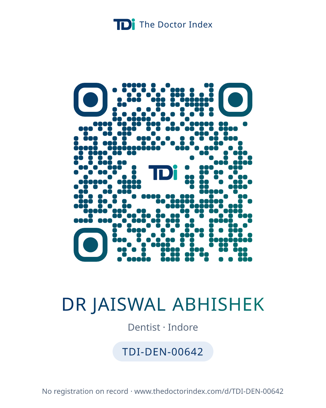 QR card for Dr Jaiswal Abhishek, TDI-DEN-00642