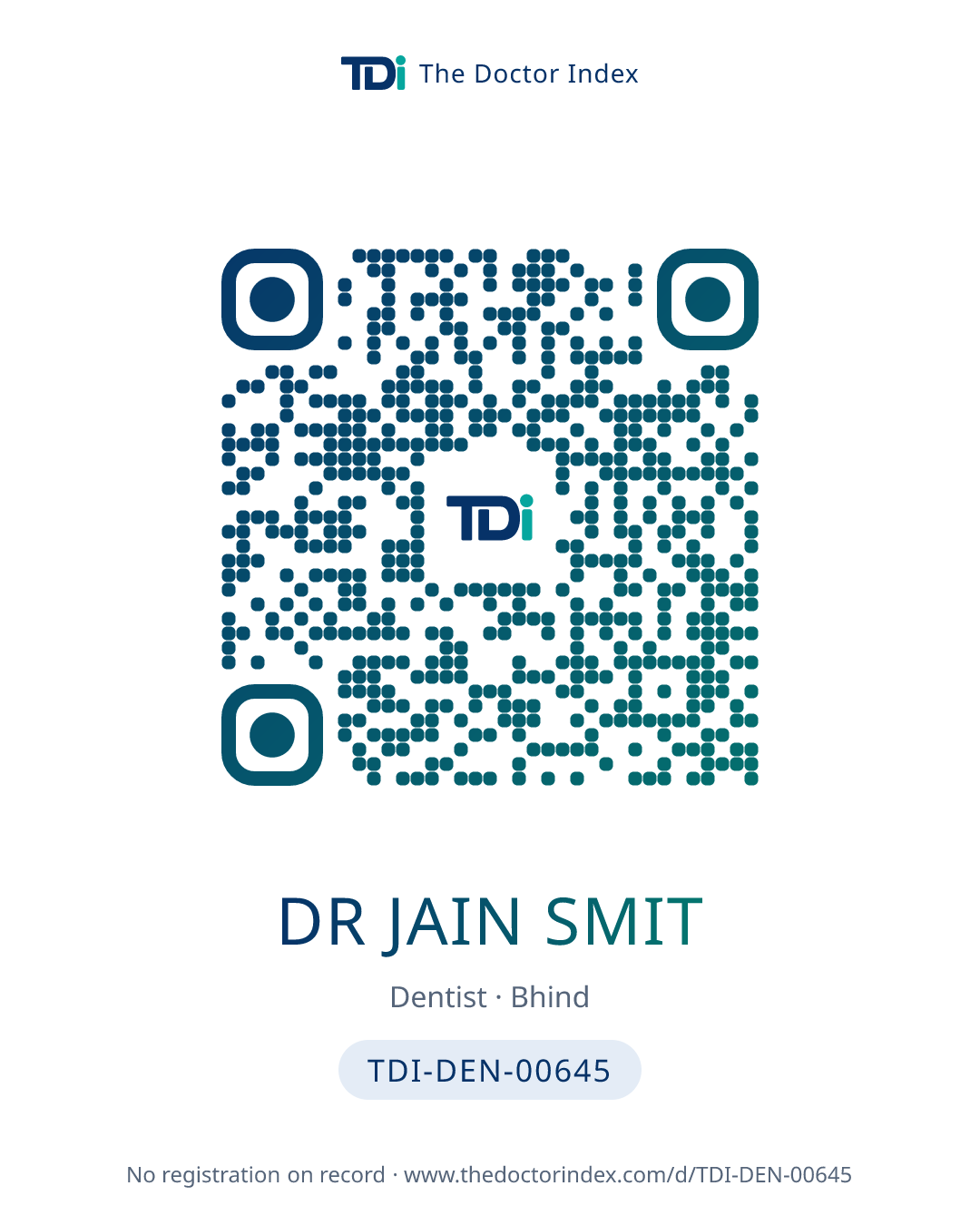 QR card for Dr Jain Smit, TDI-DEN-00645