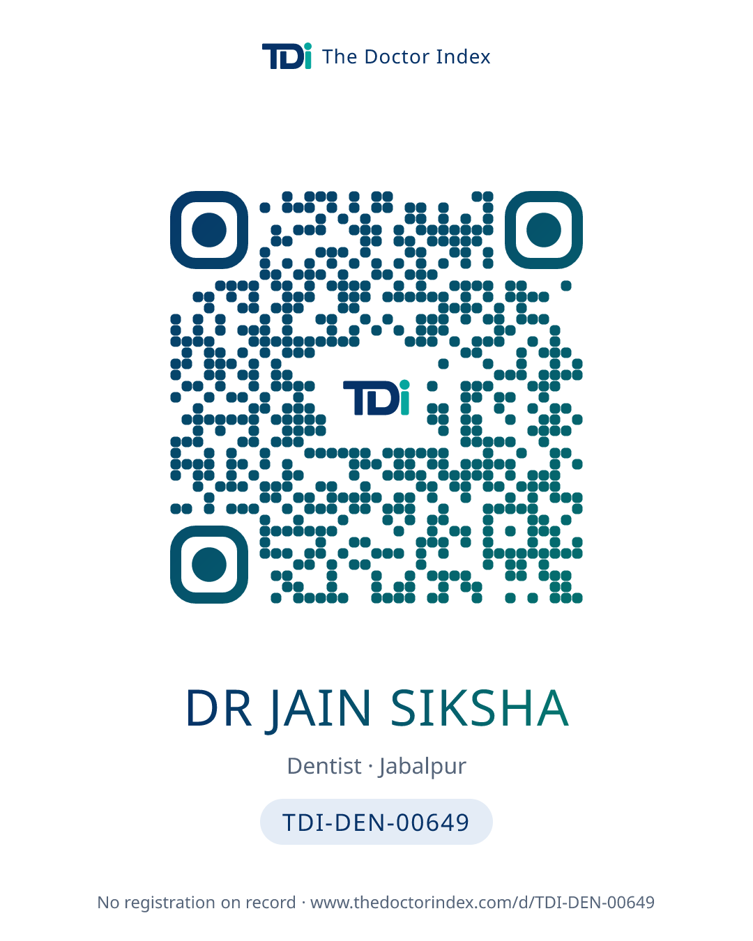 QR card for Dr Jain Siksha, TDI-DEN-00649