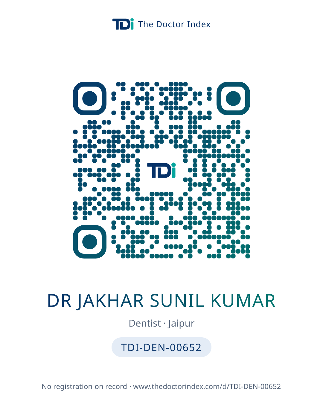 QR card for Dr Jakhar Sunil Kumar, TDI-DEN-00652