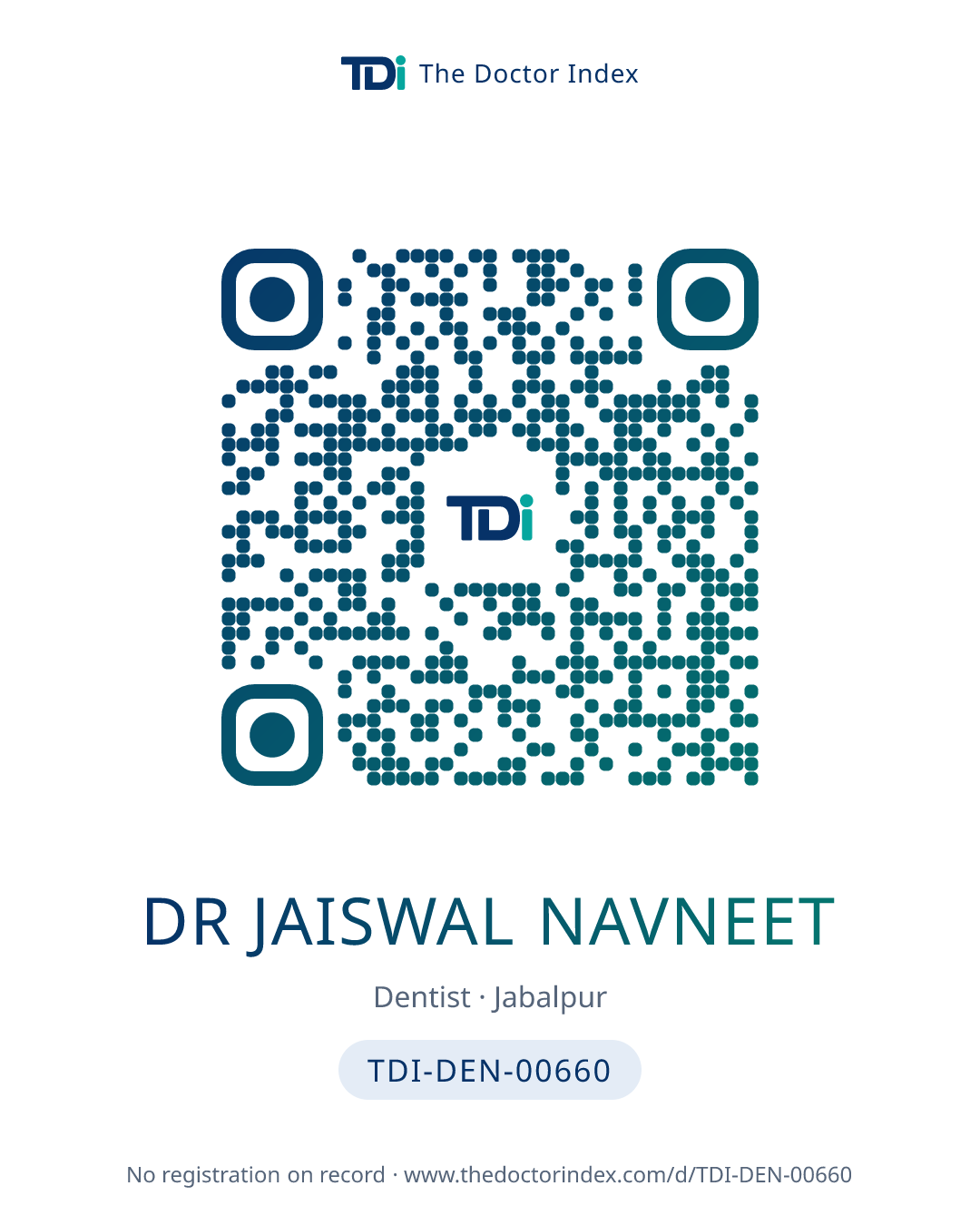 QR card for Dr Jaiswal Navneet, TDI-DEN-00660