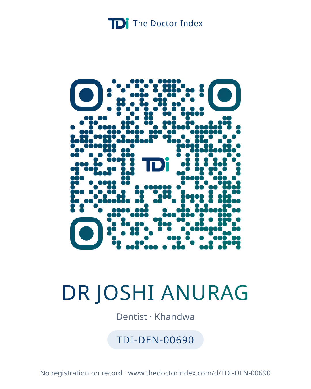 QR card for Dr Joshi Anurag, TDI-DEN-00690