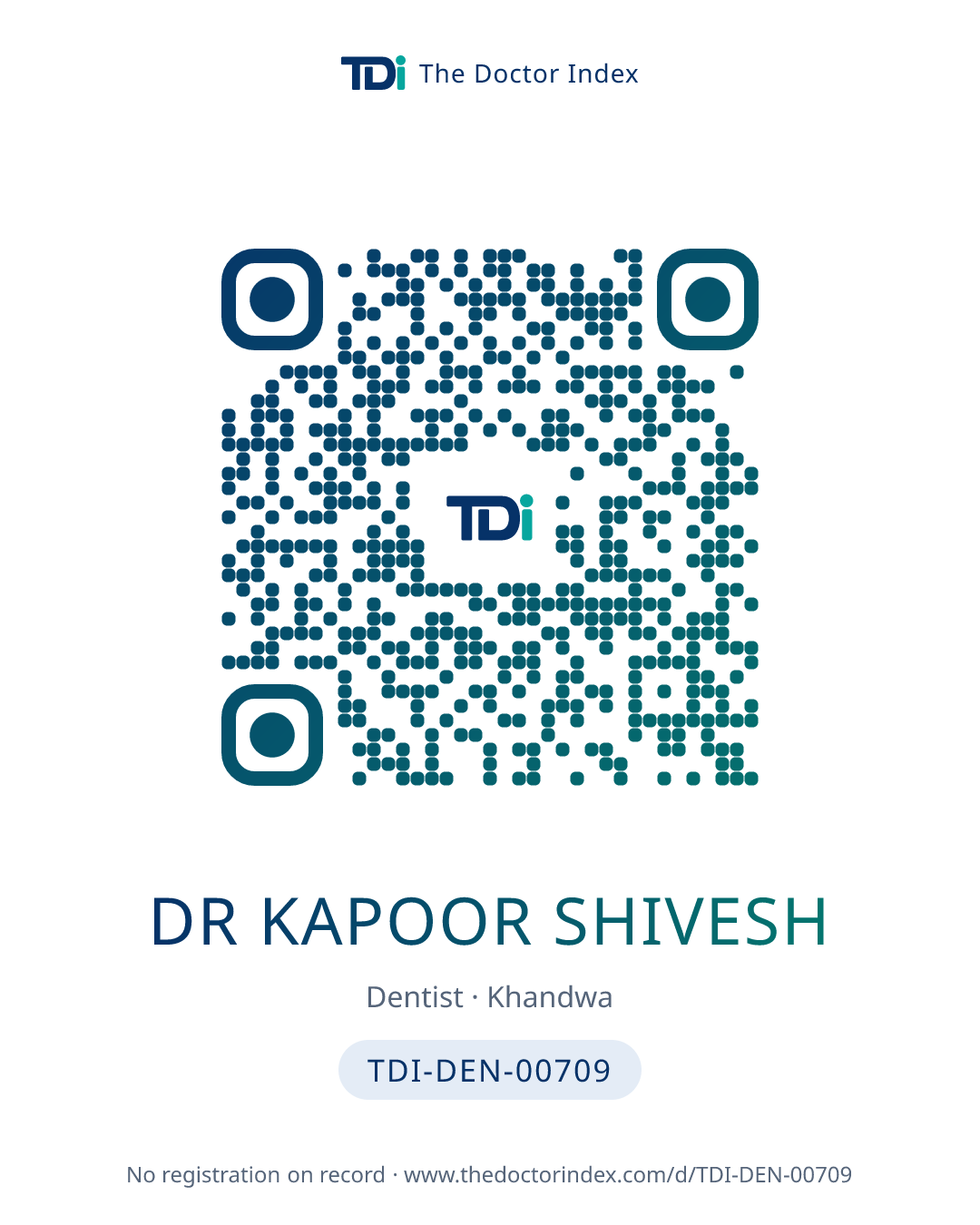 QR card for Dr Kapoor Shivesh, TDI-DEN-00709