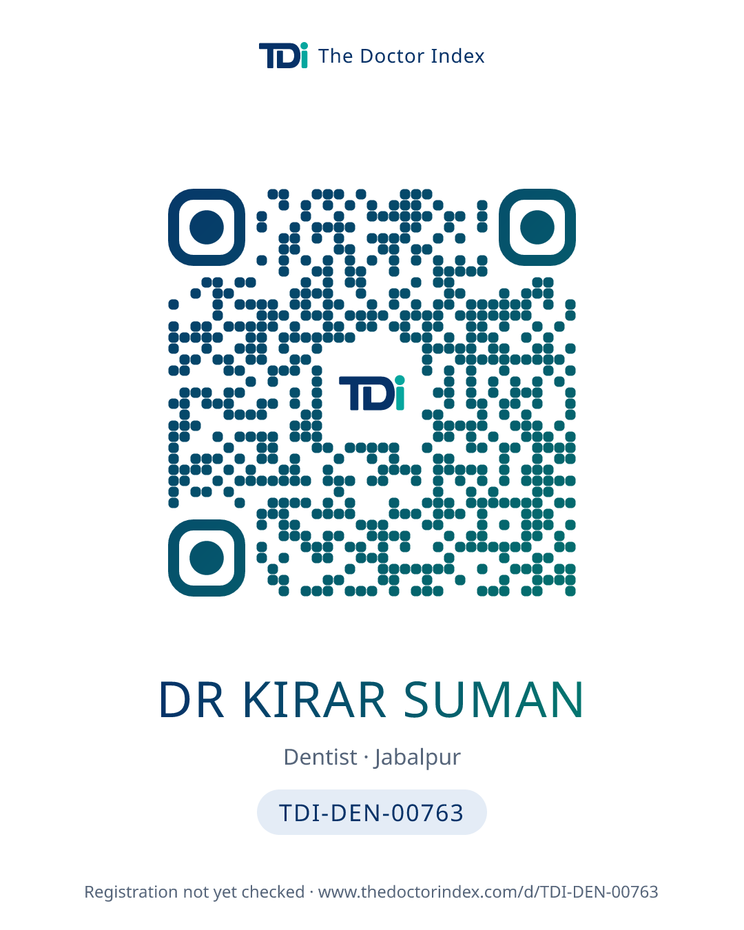 QR card for Dr Kirar Suman, TDI-DEN-00763