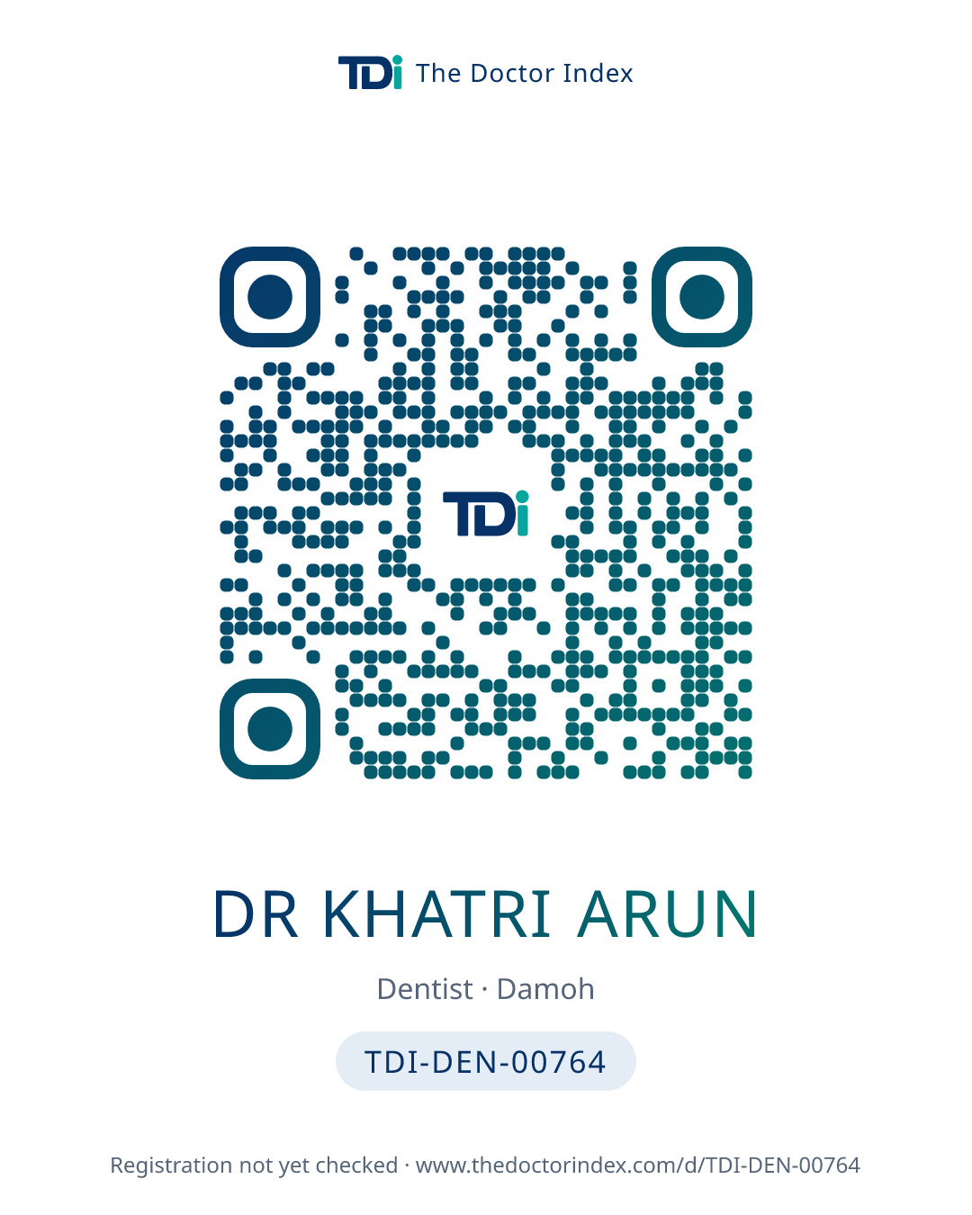 QR card for Dr Khatri Arun, TDI-DEN-00764