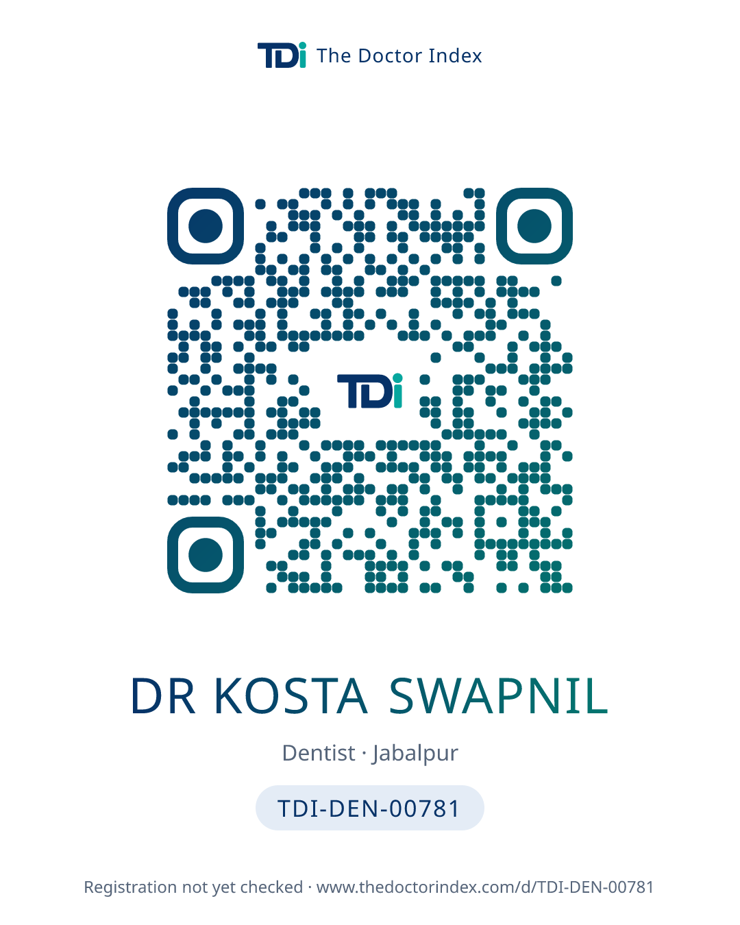 QR card for Dr Kosta Swapnil, TDI-DEN-00781