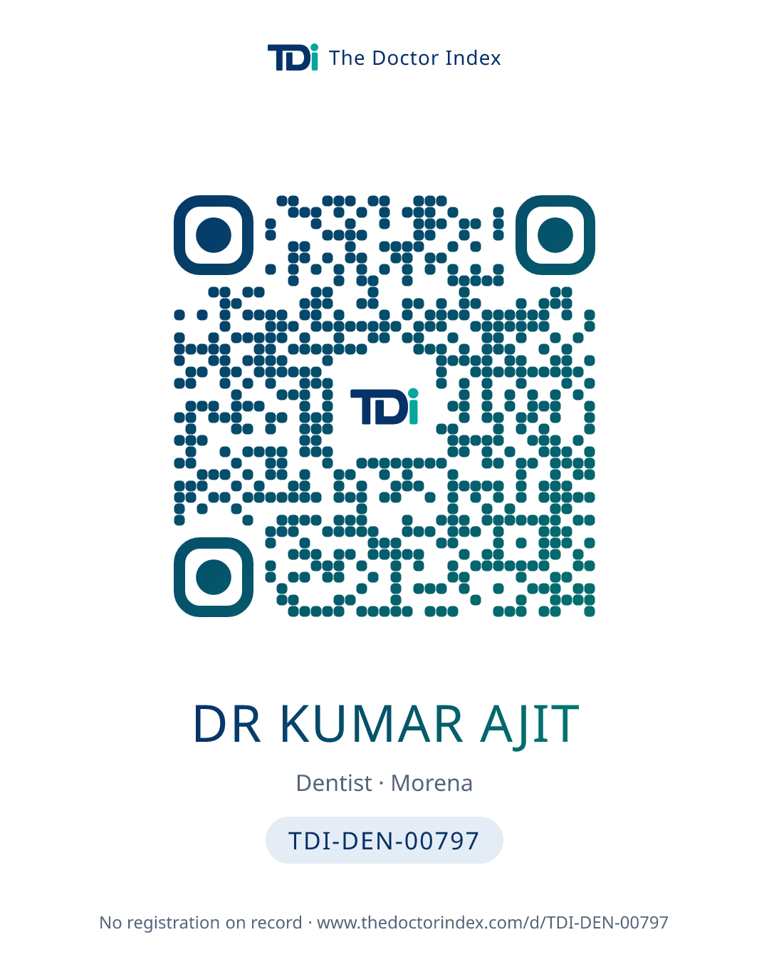 QR card for Dr Kumar Ajit, TDI-DEN-00797
