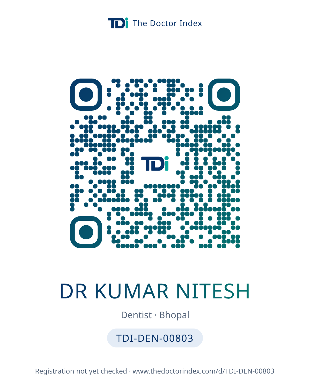 QR card for Dr Kumar Nitesh, TDI-DEN-00803