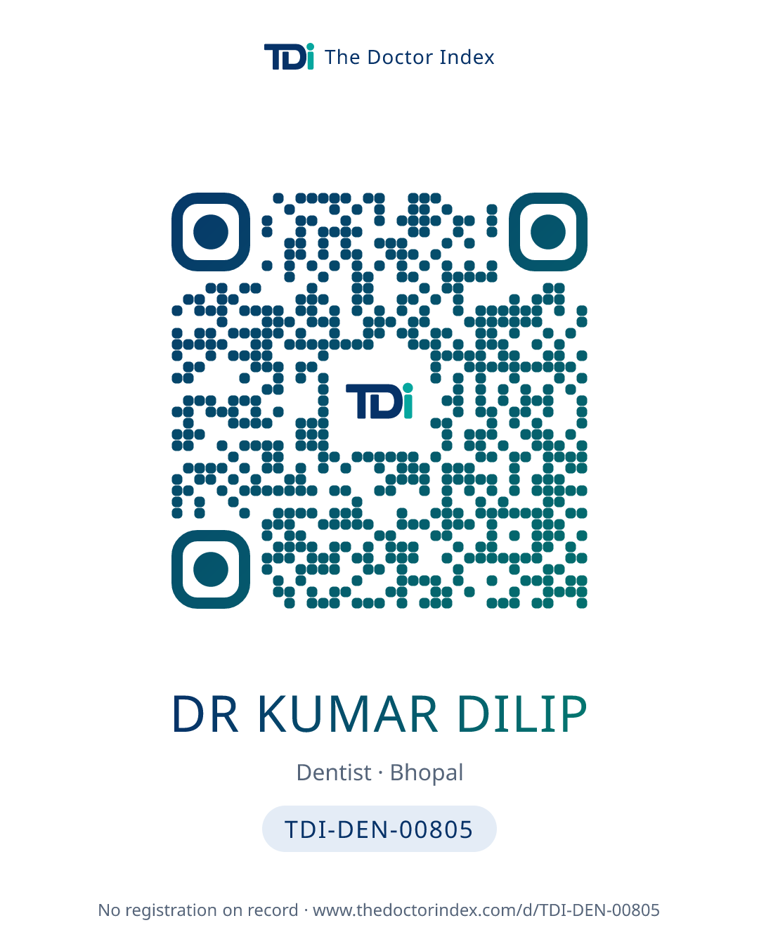 QR card for Dr Kumar Dilip, TDI-DEN-00805