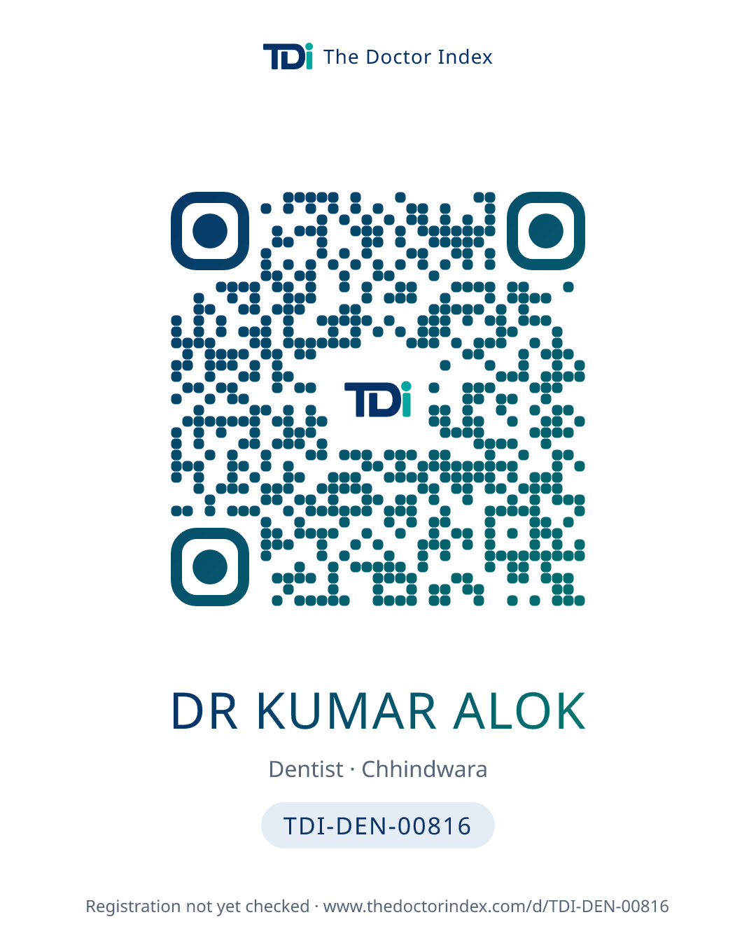 QR card for Dr Kumar Alok, TDI-DEN-00816