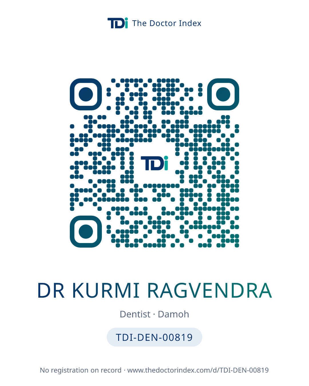 QR card for Dr Kurmi Ragvendra, TDI-DEN-00819