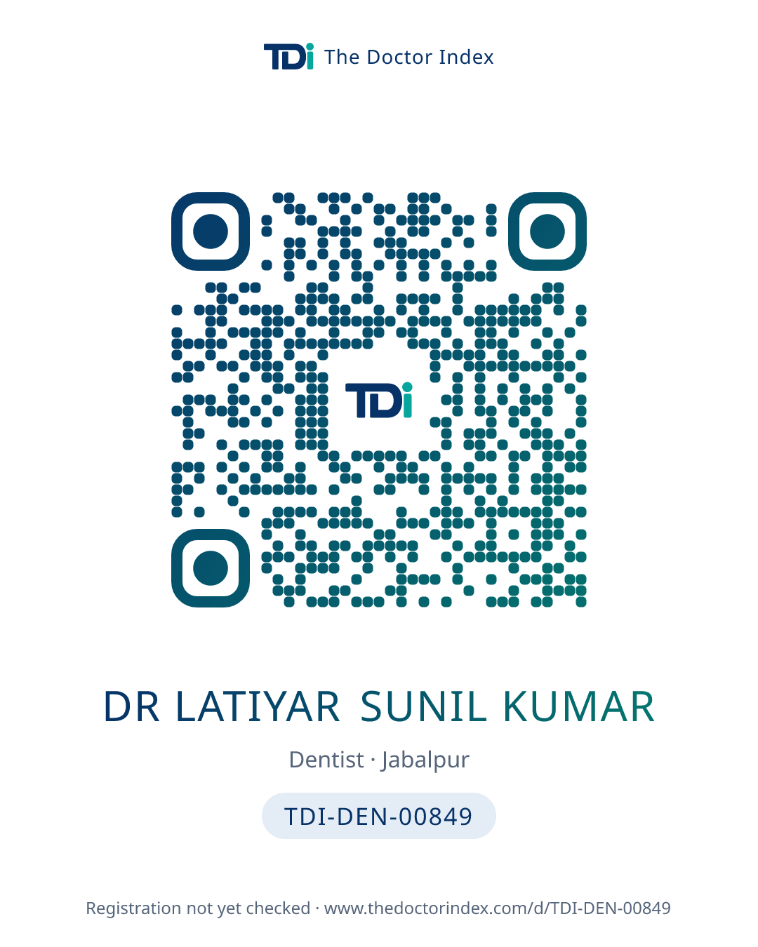 QR card for Dr Latiyar Sunil Kumar, TDI-DEN-00849