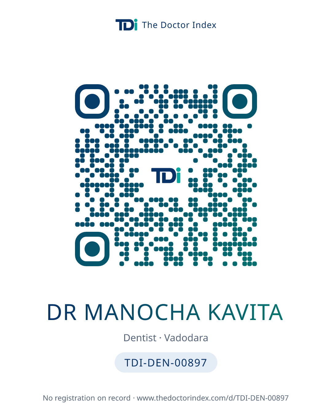 QR card for Dr Manocha Kavita, TDI-DEN-00897