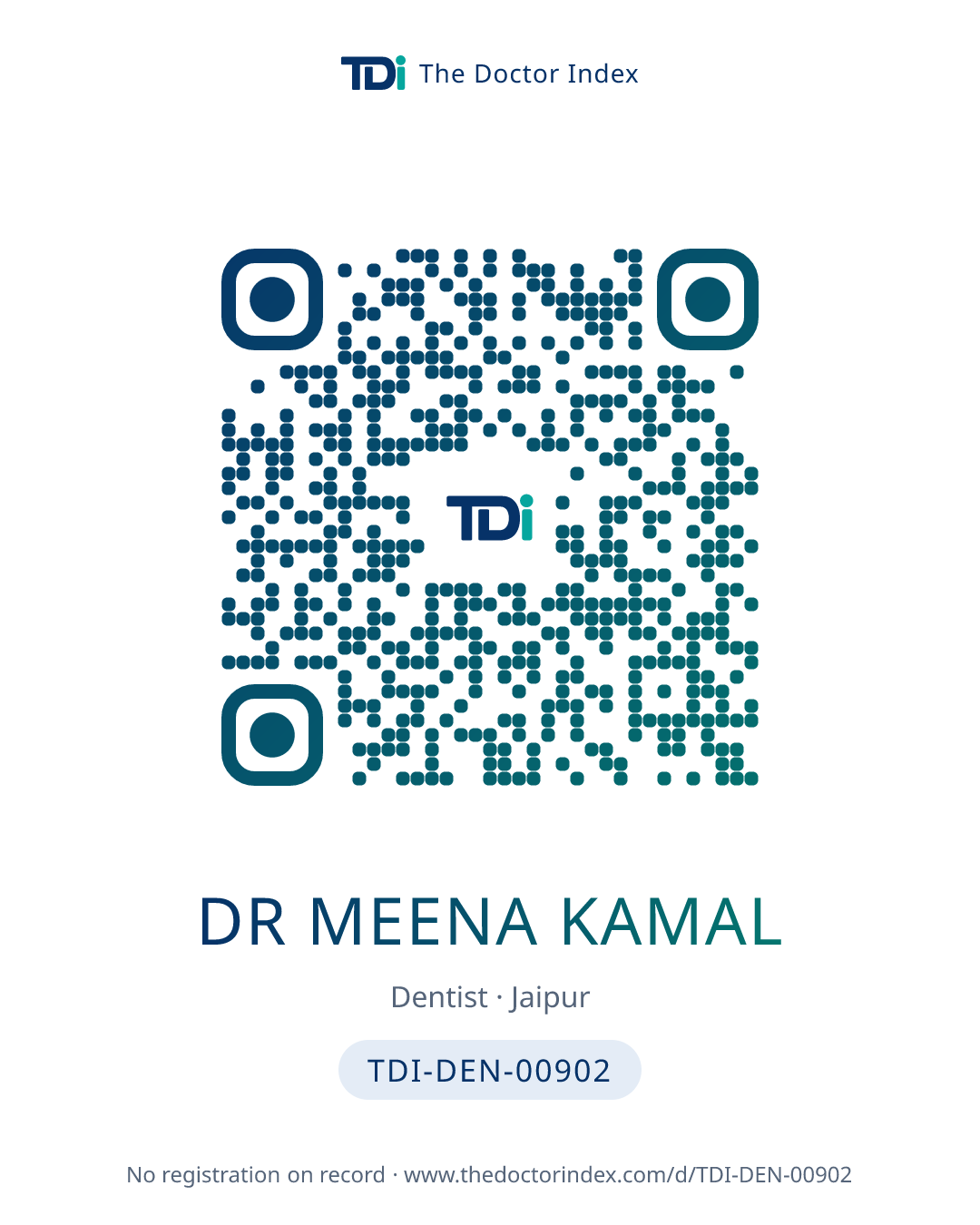 QR card for Dr Meena Kamal, TDI-DEN-00902