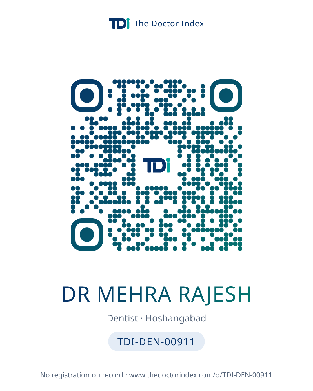QR card for Dr Mehra Rajesh, TDI-DEN-00911