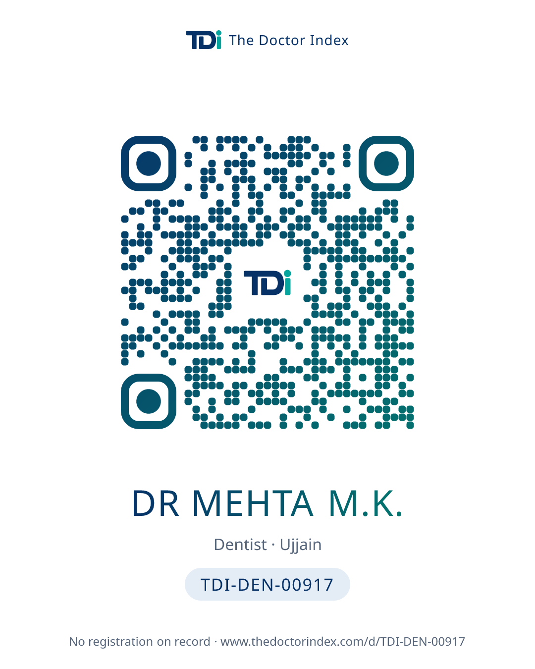 QR card for Dr Mehta M.K., TDI-DEN-00917