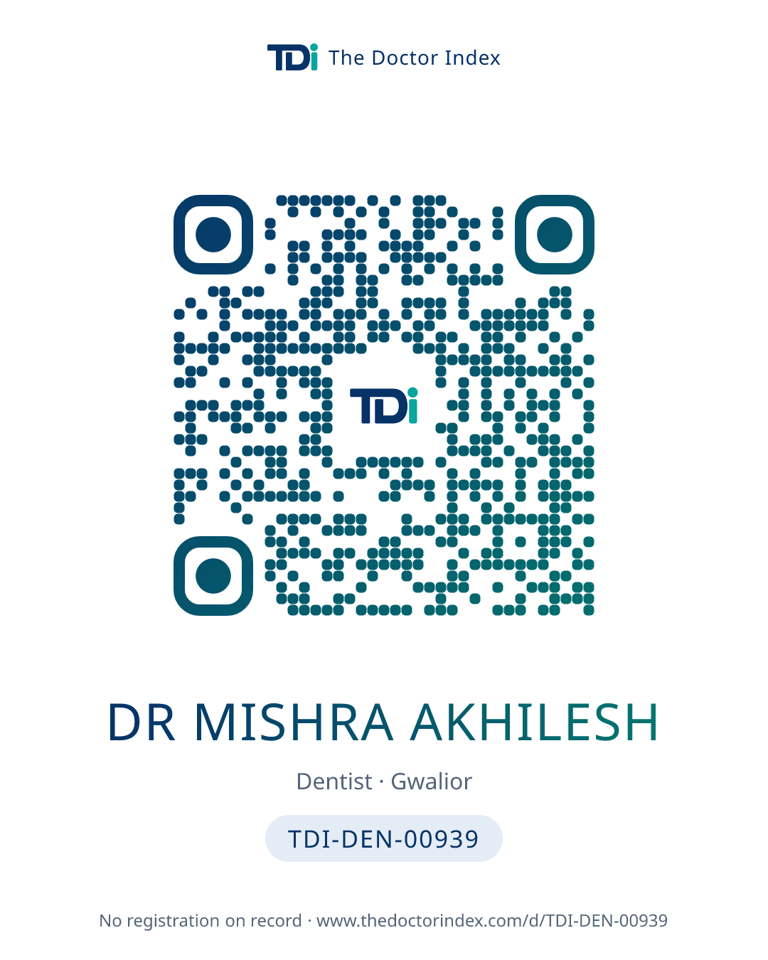 QR card for Dr Mishra Akhilesh, TDI-DEN-00939