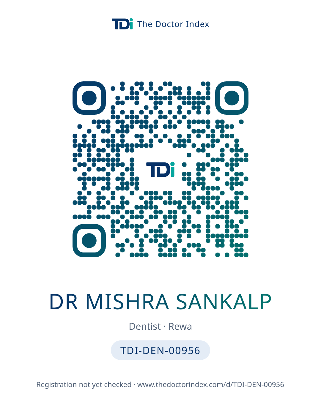 QR card for Dr Mishra Sankalp, TDI-DEN-00956