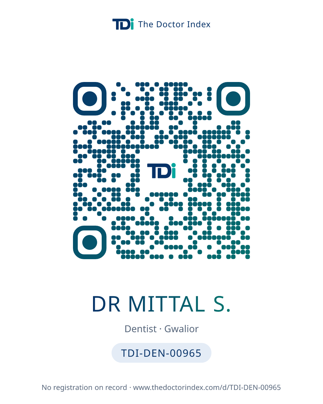 QR card for Dr Mittal S., TDI-DEN-00965