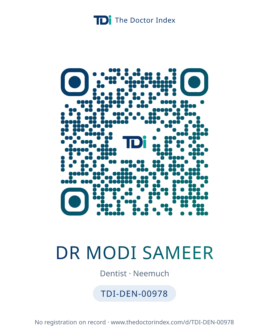 QR card for Dr Modi Sameer, TDI-DEN-00978