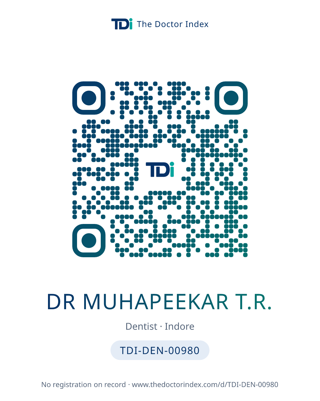 QR card for Dr Muhapeekar T.R., TDI-DEN-00980