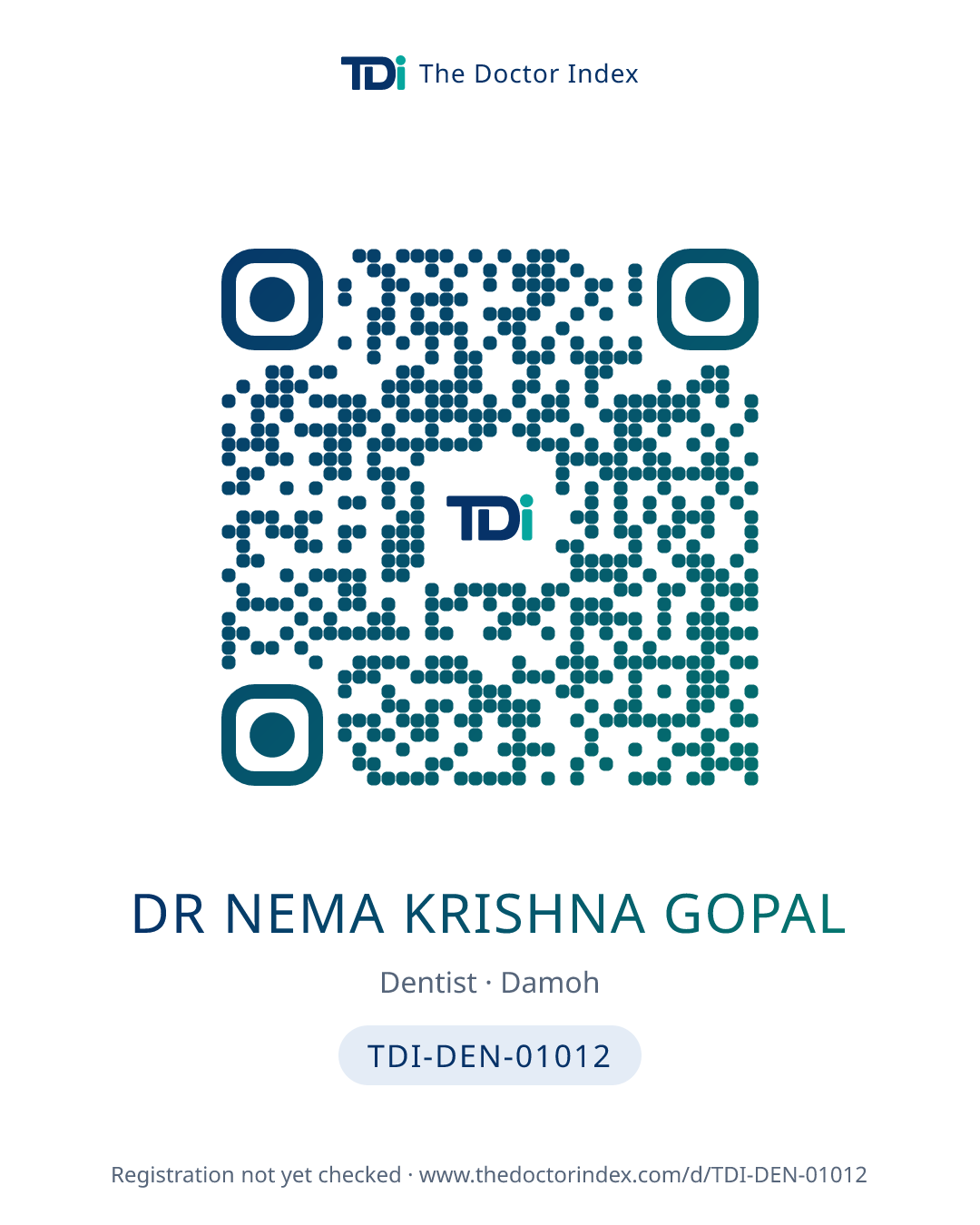 QR card for Dr Nema Krishna Gopal, TDI-DEN-01012