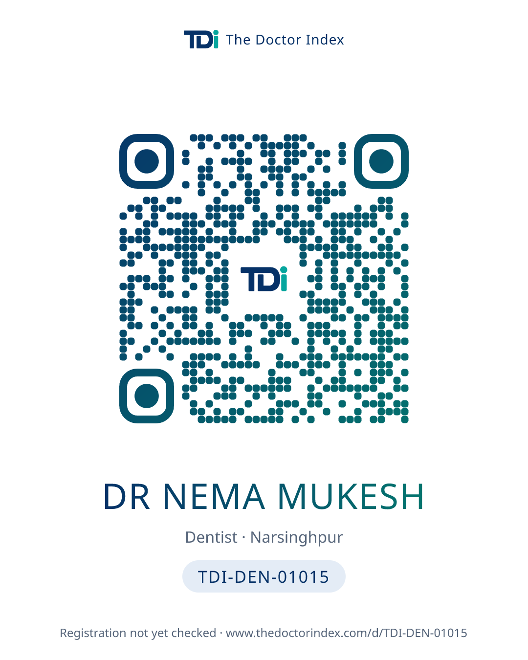 QR card for Dr Nema Mukesh, TDI-DEN-01015