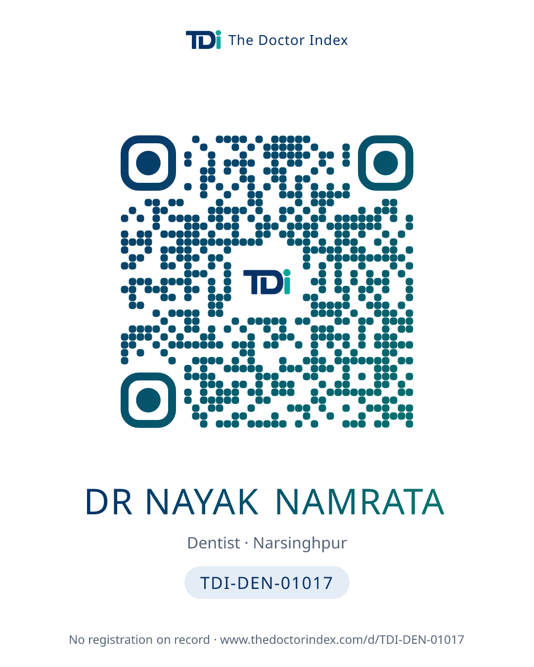 QR card for Dr Nayak Namrata, TDI-DEN-01017