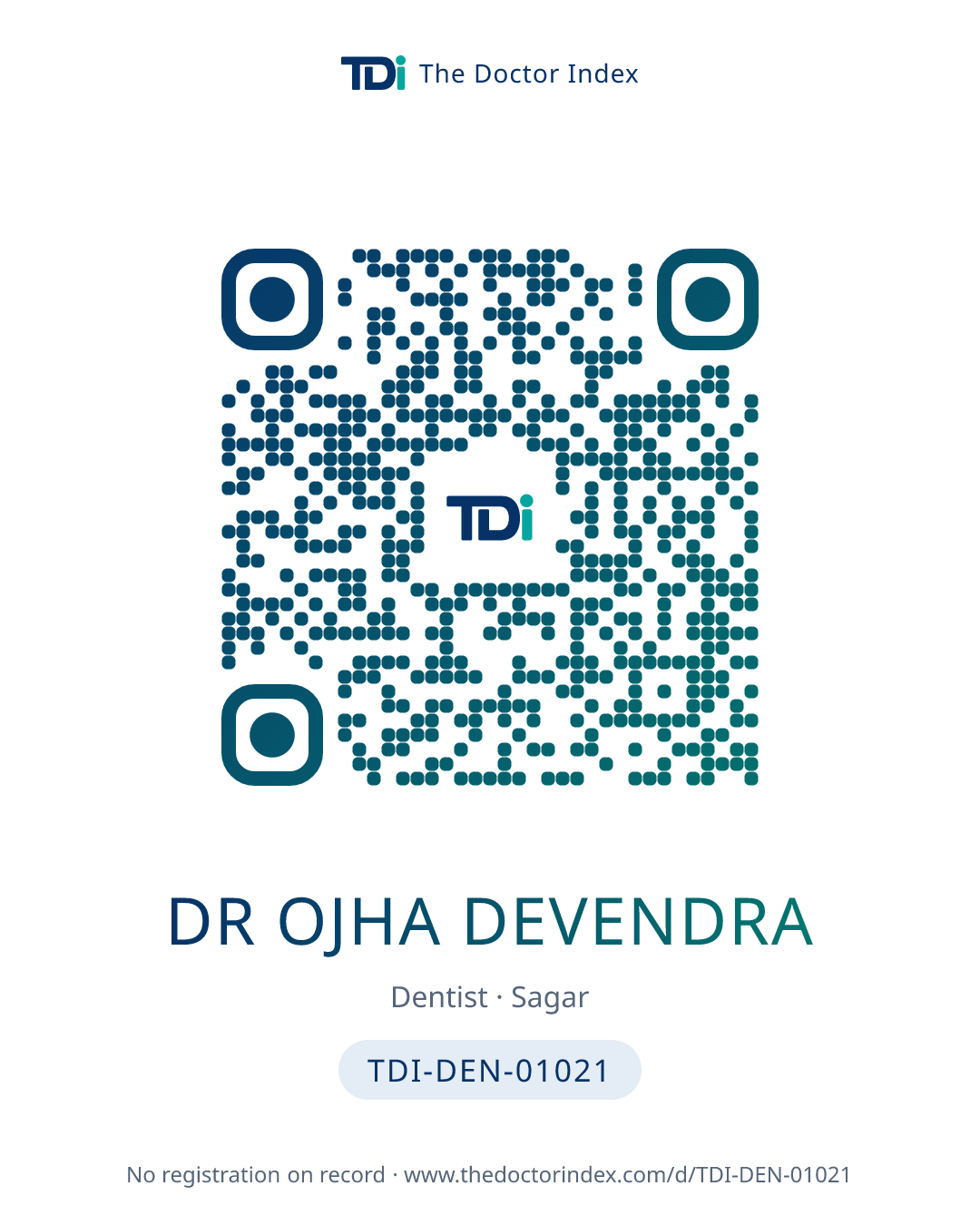 QR card for Dr Ojha Devendra, TDI-DEN-01021