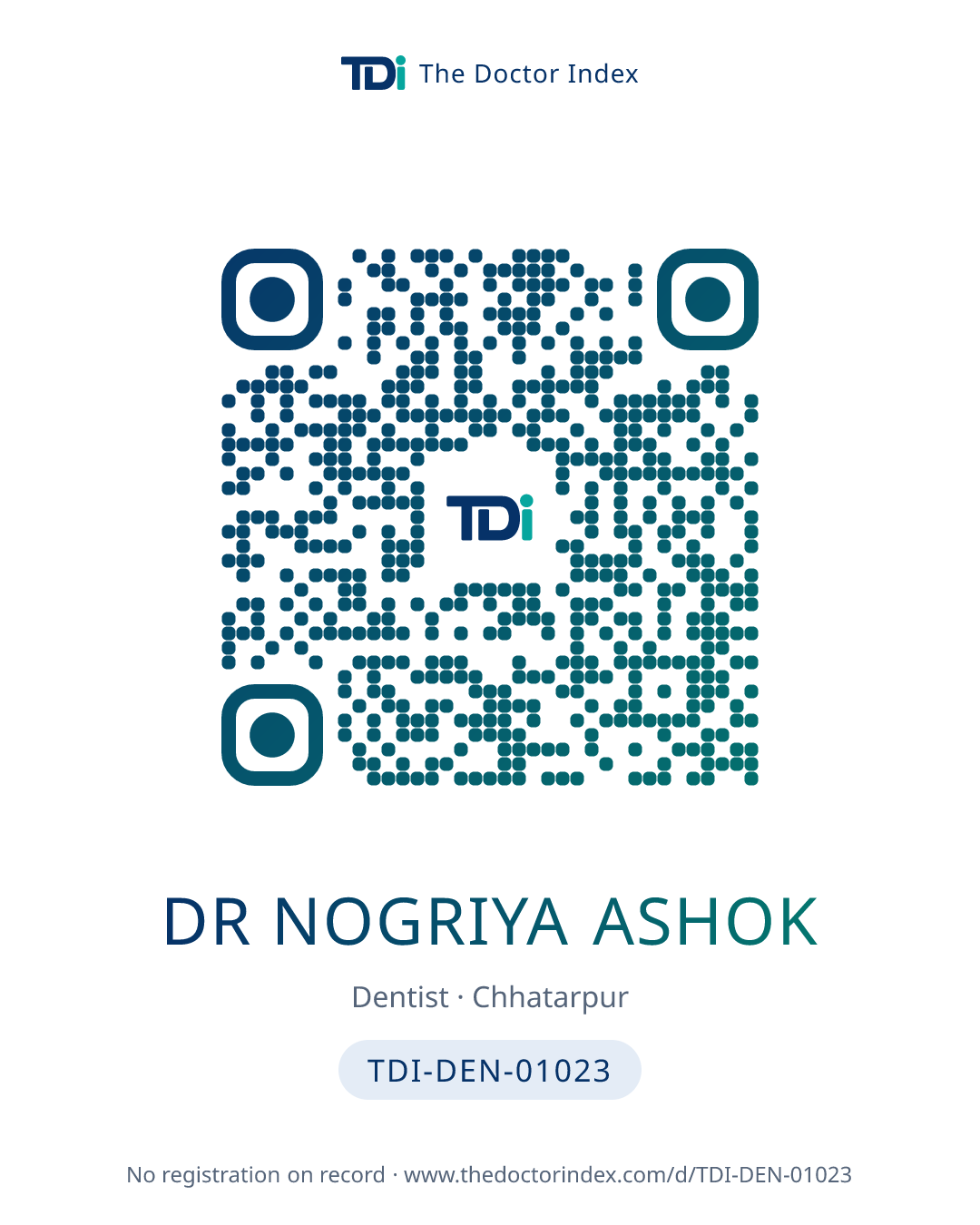 QR card for Dr Nogriya Ashok, TDI-DEN-01023