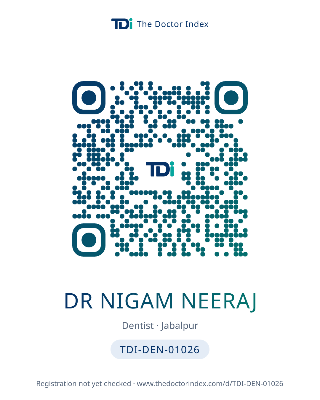 QR card for Dr Nigam Neeraj, TDI-DEN-01026