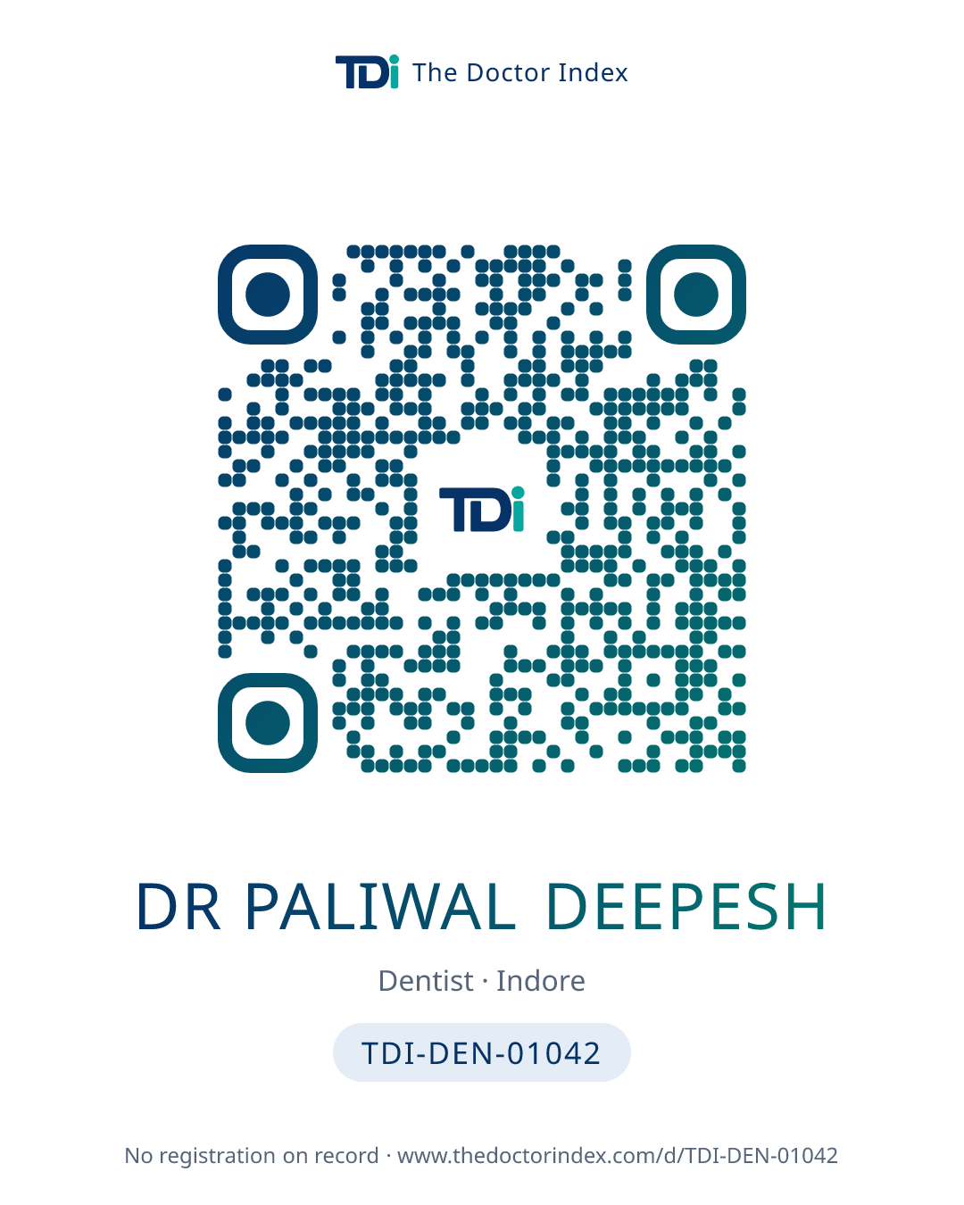QR card for Dr Paliwal Deepesh, TDI-DEN-01042