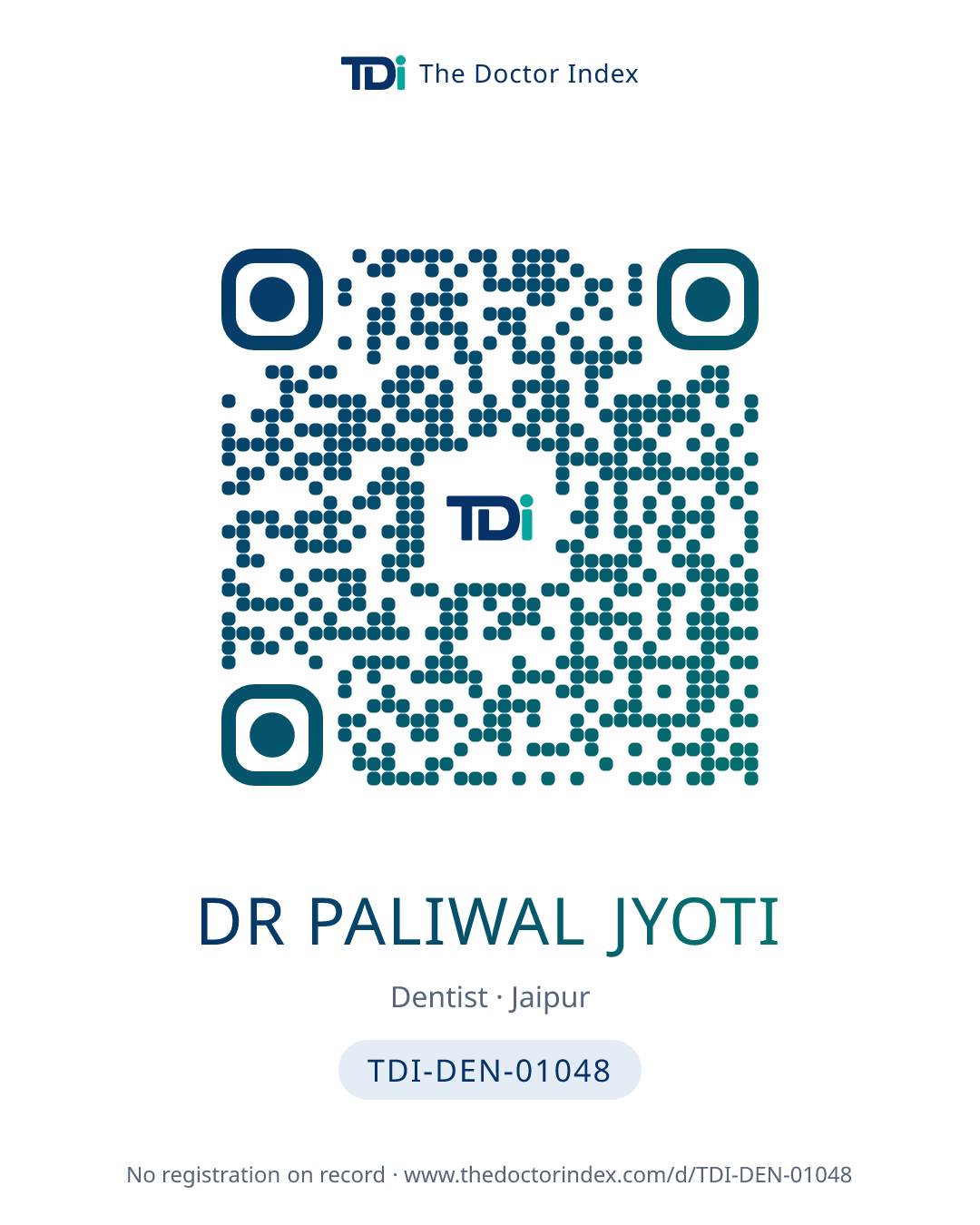 QR card for Dr Paliwal Jyoti, TDI-DEN-01048