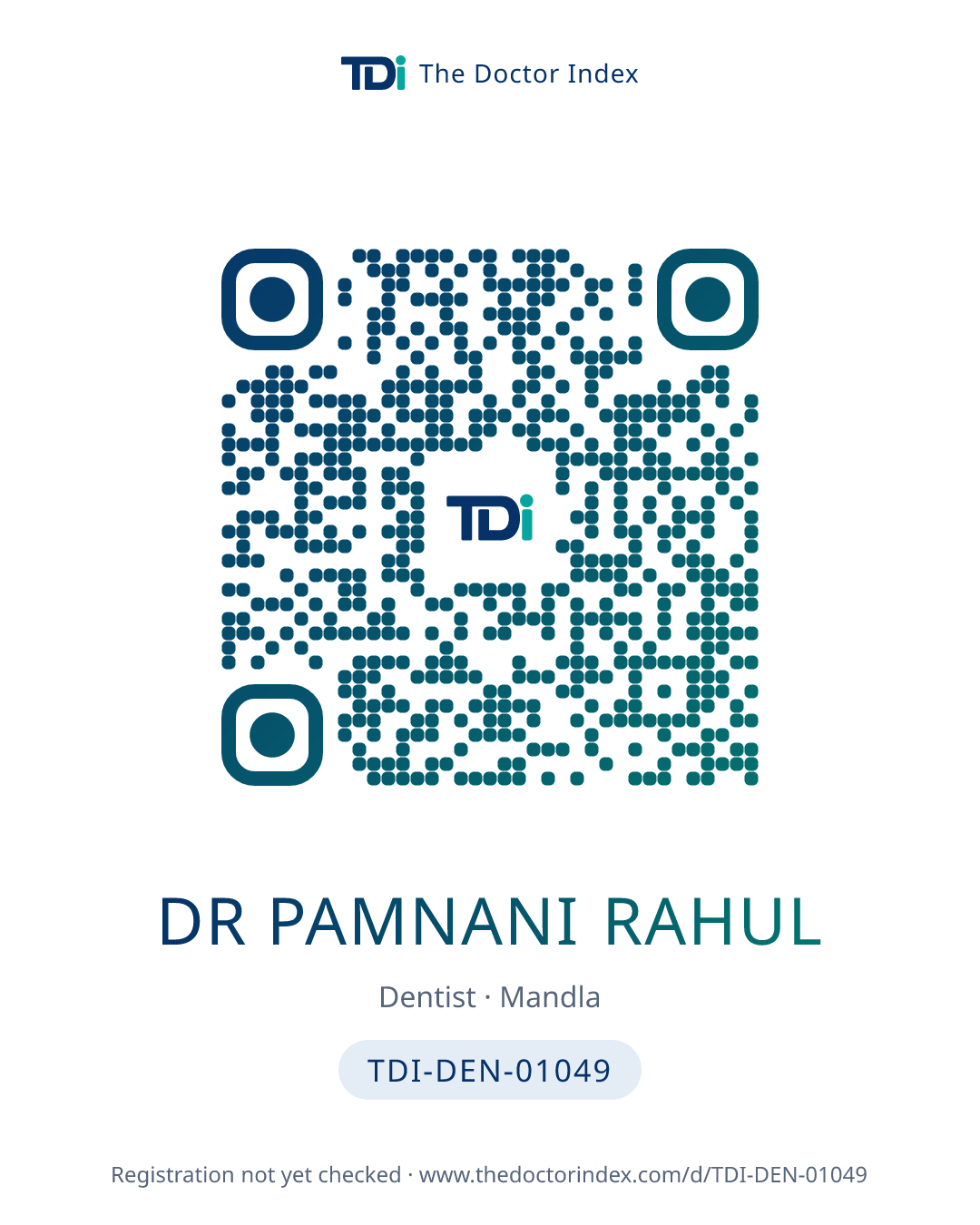QR card for Dr Pamnani Rahul, TDI-DEN-01049