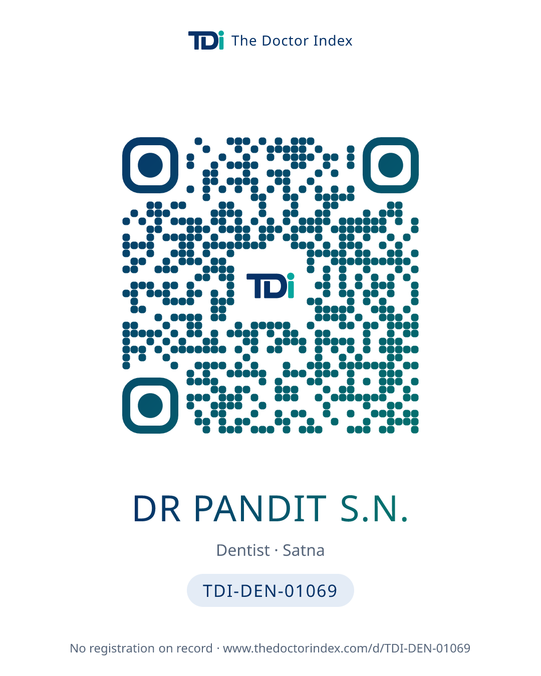 QR card for Dr Pandit S.N., TDI-DEN-01069