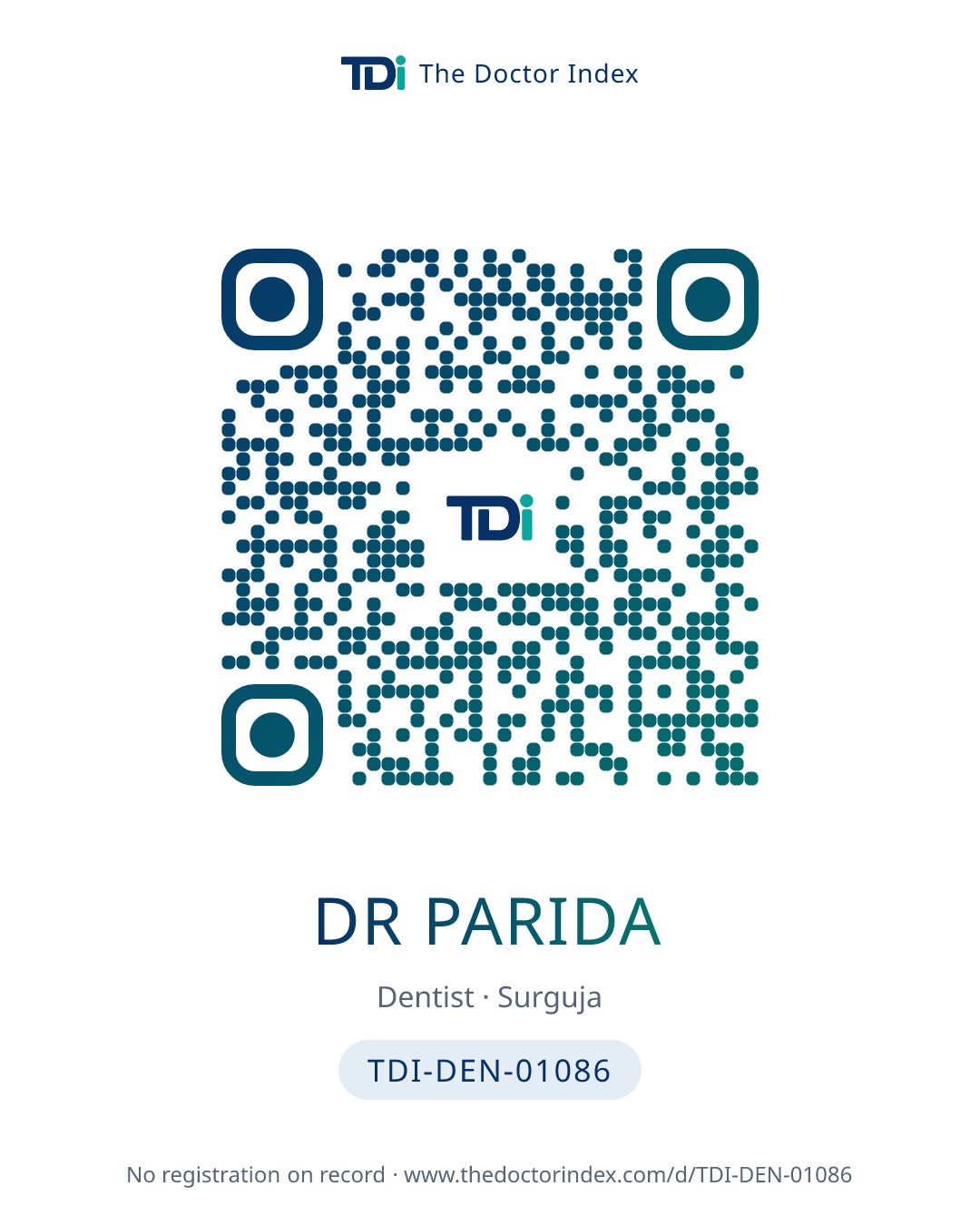 QR card for Dr Parida, TDI-DEN-01086