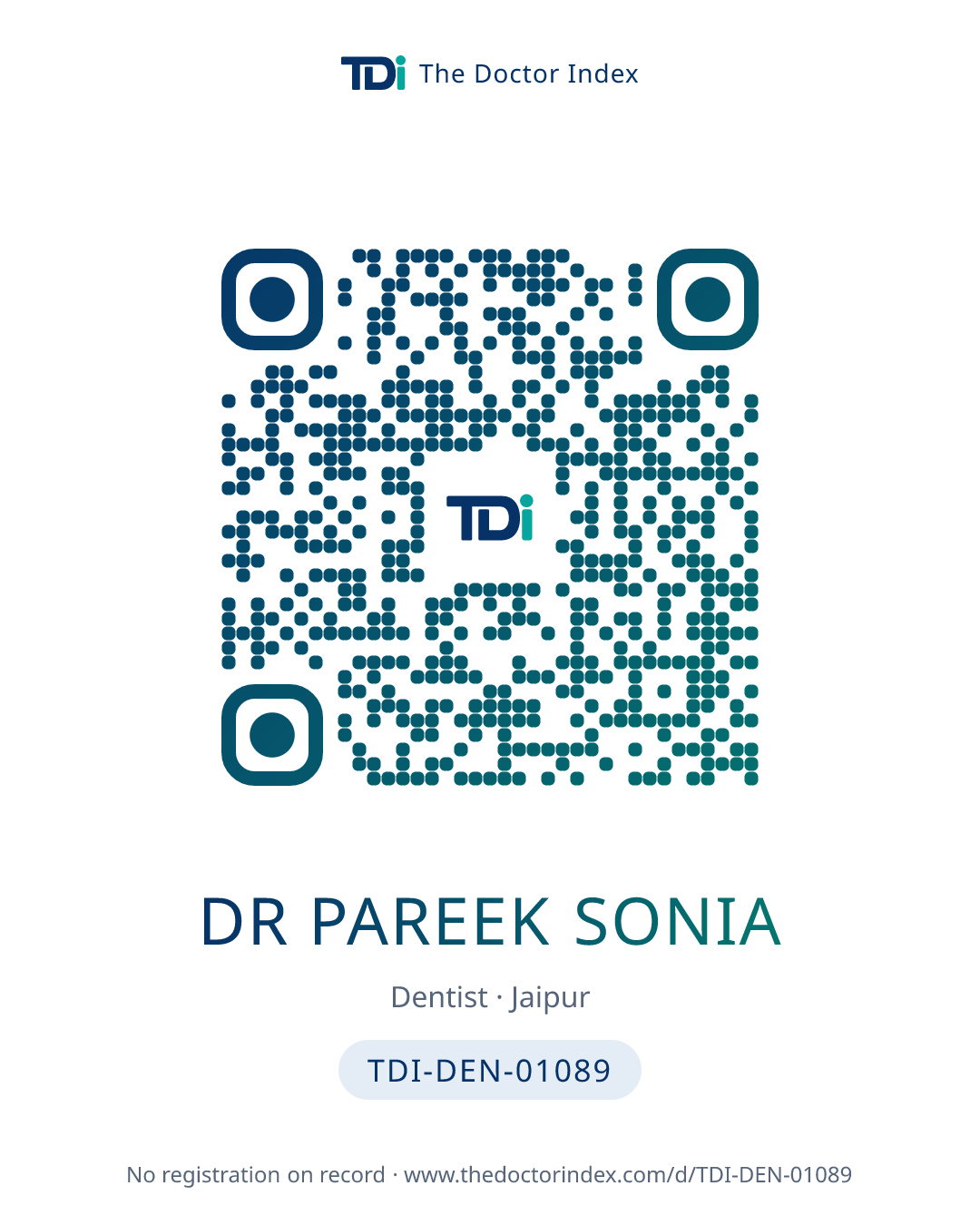 QR card for Dr Pareek Sonia, TDI-DEN-01089