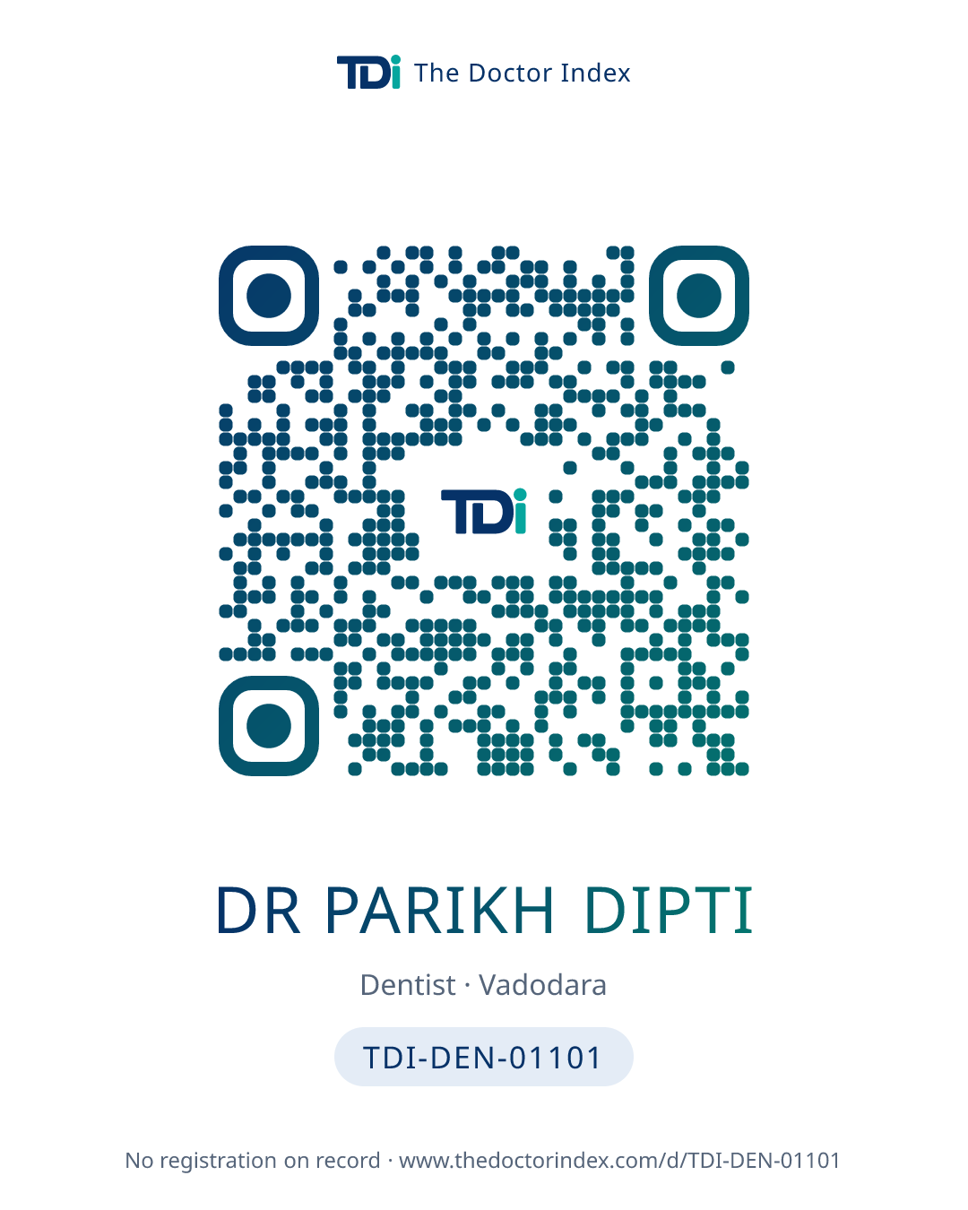 QR card for Dr Parikh Dipti, TDI-DEN-01101