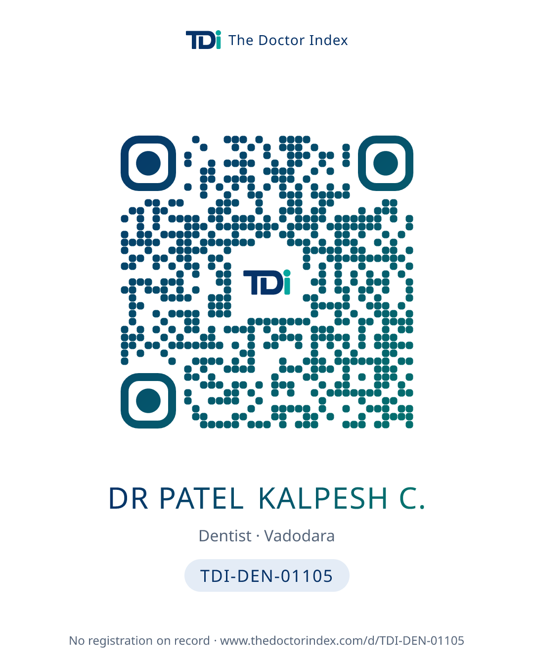 QR card for Dr Patel Kalpesh C., TDI-DEN-01105