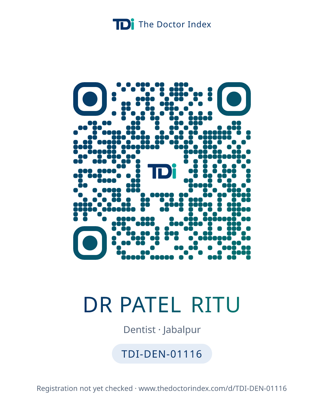 QR card for Dr Patel Ritu, TDI-DEN-01116