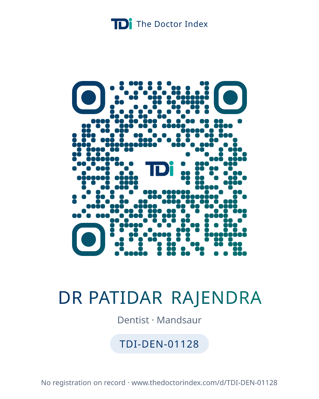 QR card for Dr Patidar Rajendra, TDI-DEN-01128
