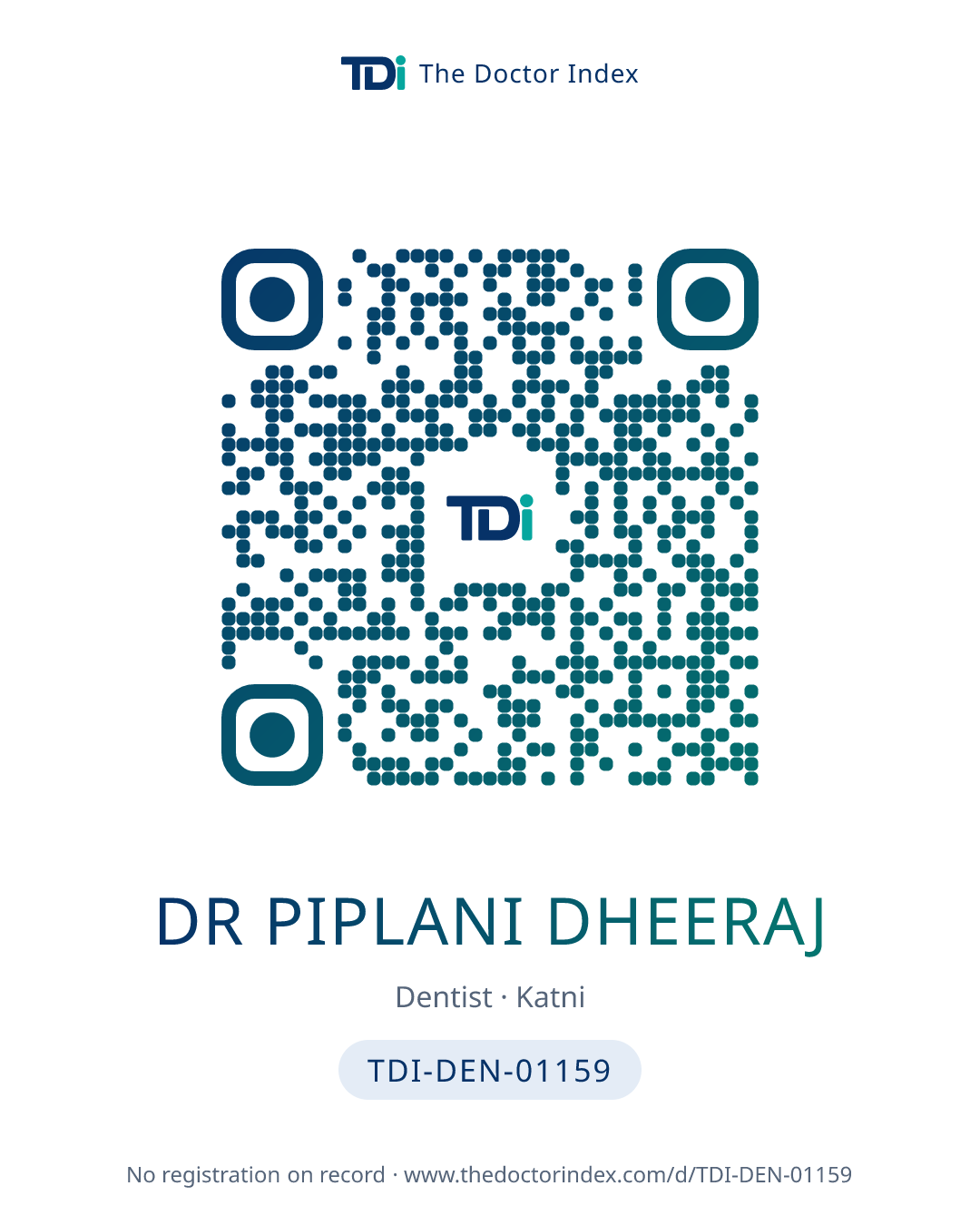QR card for Dr Piplani Dheeraj, TDI-DEN-01159